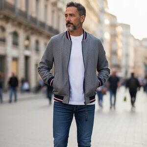 Tommy Hilfiger Jacket Men's XXL/2XL Gray Bomber Lightweight Varsity Rib Knit NEW